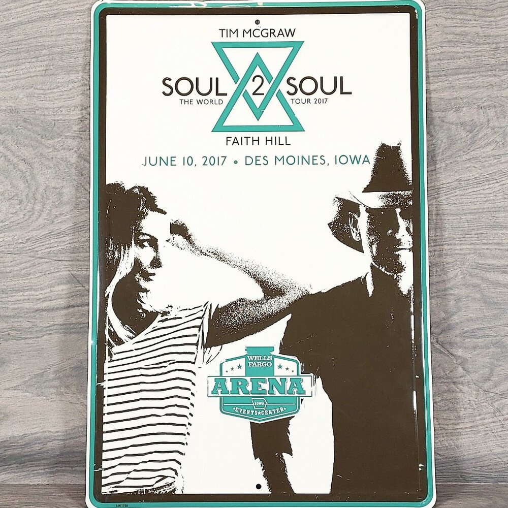 Tim Mcgraw Faith Hill Soul 2 Soul Wells Fargo Arena Metal Concert Sign 2017 Teal